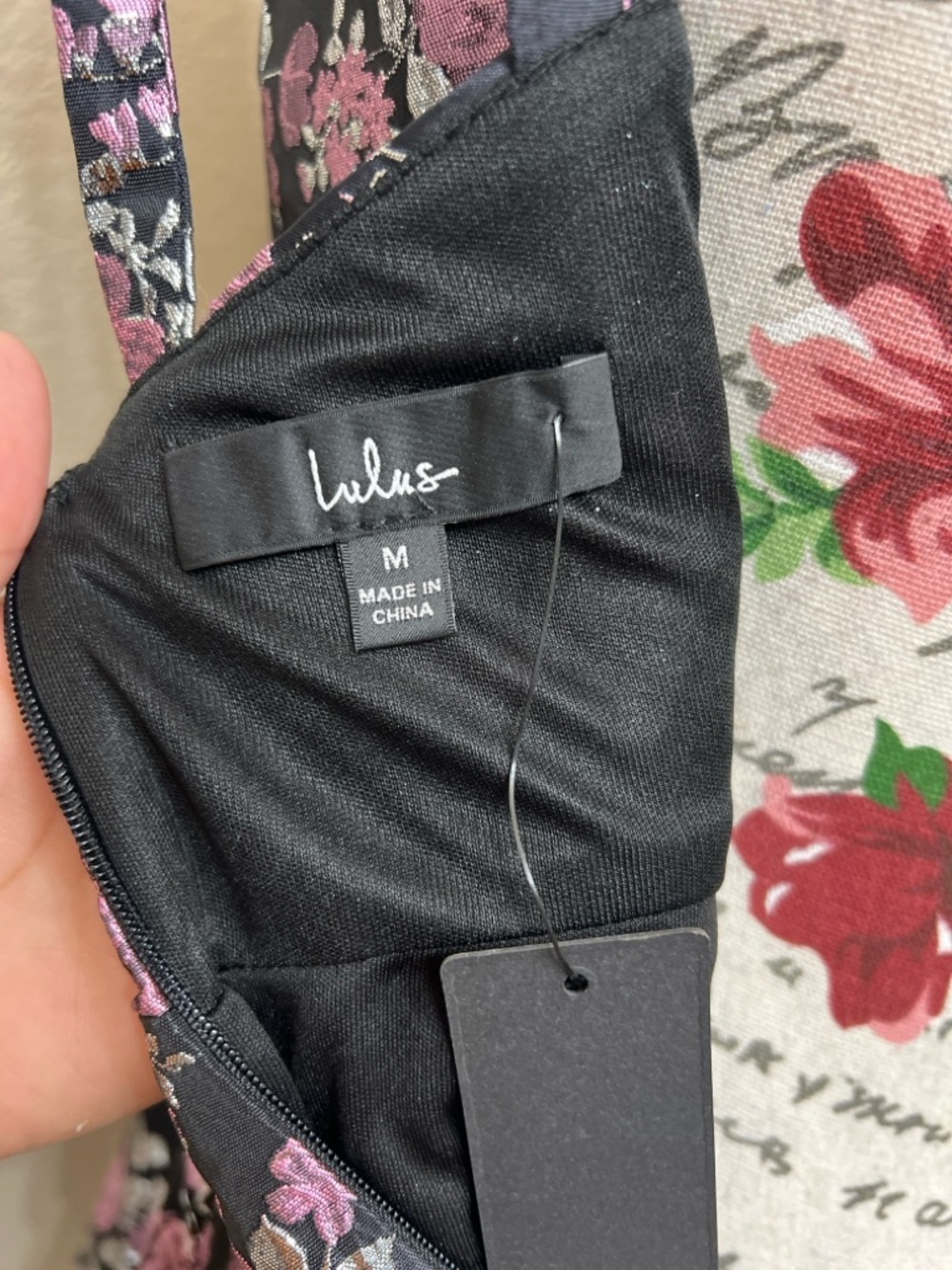Lulu's Black Mini Dress with Pink Floral Jacquard - Picture 6 of 10